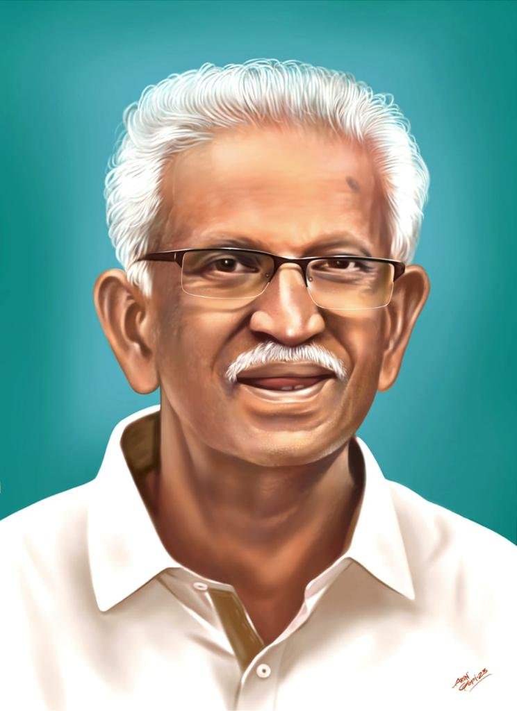 Painted portrait of C.N. Sreedharan, founder of Nellissery Traders